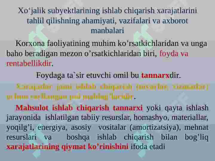 Mahsulot ishlab chiqarish va davr xarajatlari tahlili 2