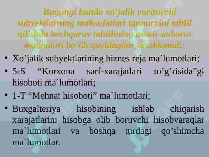 Mahsulot ishlab chiqarish va davr xarajatlari tahlili 6