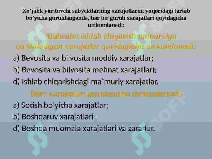 Mahsulot ishlab chiqarish va davr xarajatlari tahlili 8