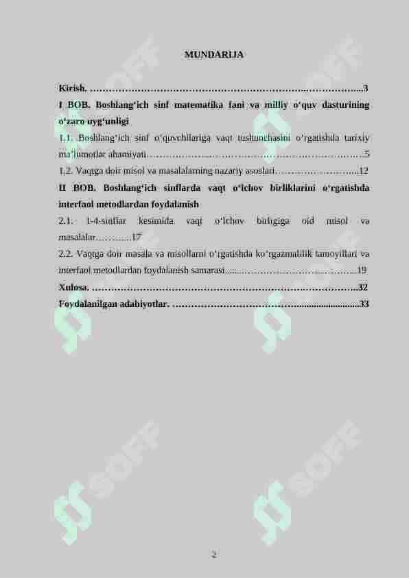 Boshlang‘ich sinf o‘quvchilariga vaqtga doir masalalarni yechishni o‘rgatish metodikasi 2
