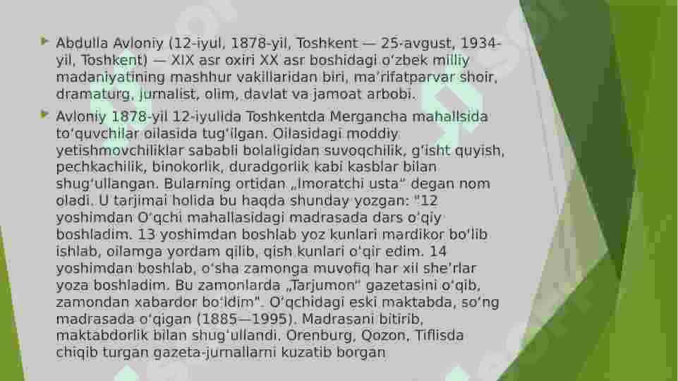 Abdulla Avloniyning pedogogik qarashlari, yangi usul maktablarini tashkil etishdagi ma’rifatparvarlik xizmatlari 2