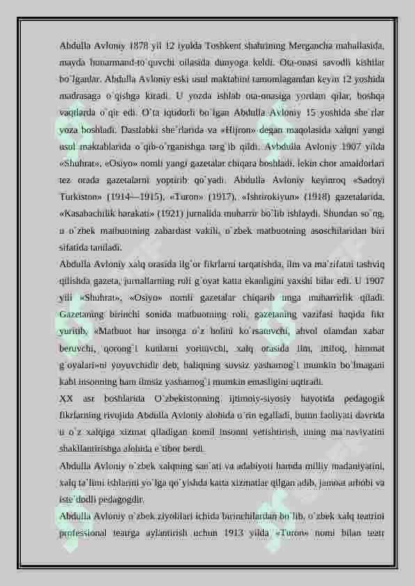 Abdulla Avloniy hayoti va ijodi referat (rasmsiz) 5