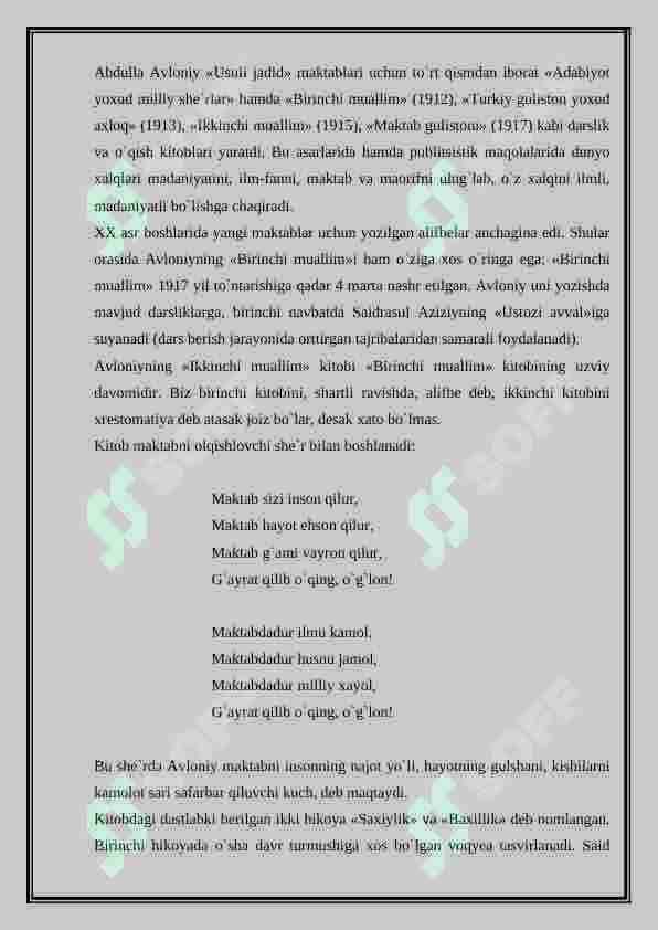 Abdulla Avloniy hayoti va ijodi referat (rasmsiz) 8