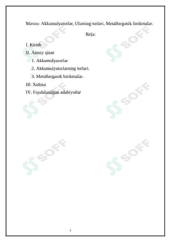 Akkumulyatorlar, Ularning turlari, Metallorganik birikmalar. 2