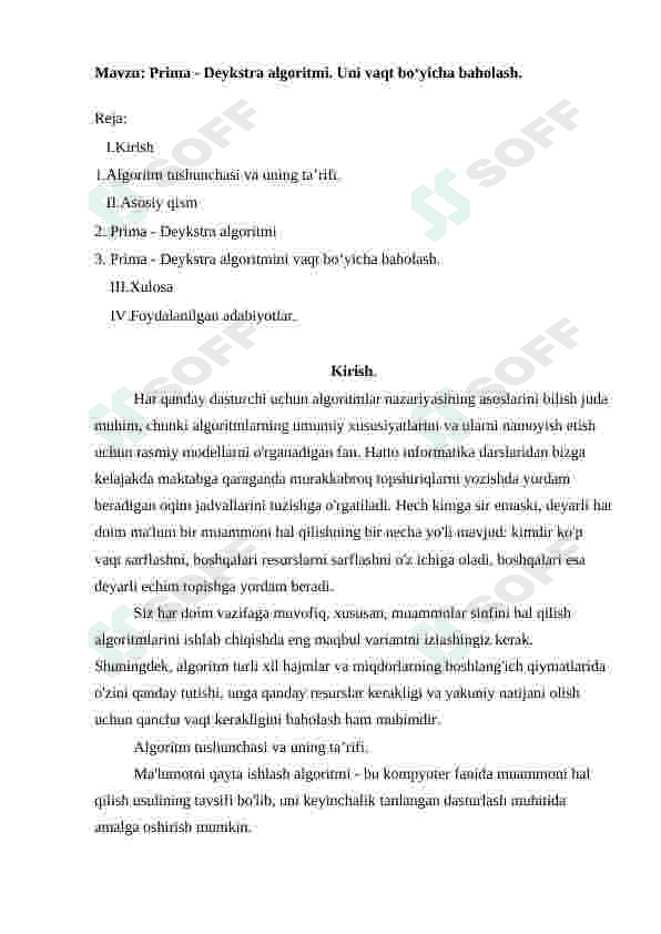 Prime - Deykstra algoritm. Uni vaqt bo'yicha baholash 2