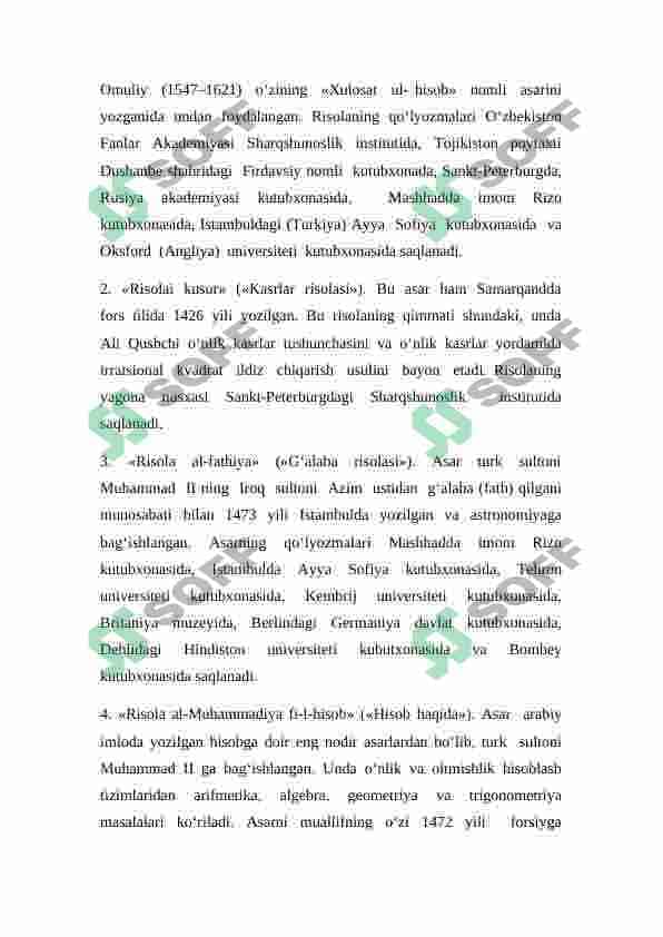 ALOUDDIN ALI IBN MUHAMMAD AL-QUSHCHNING HAYOTI VA ILMIY  MEROSI 4