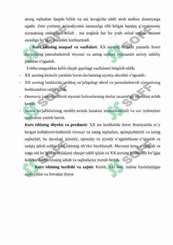XX asrning 20-yillarida qishloq xo'jaligini jamoalashtirish va uning oqibatlari 4