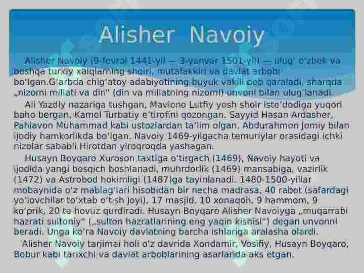 Alisher Navoiy  hayoti  va ijodi 2
