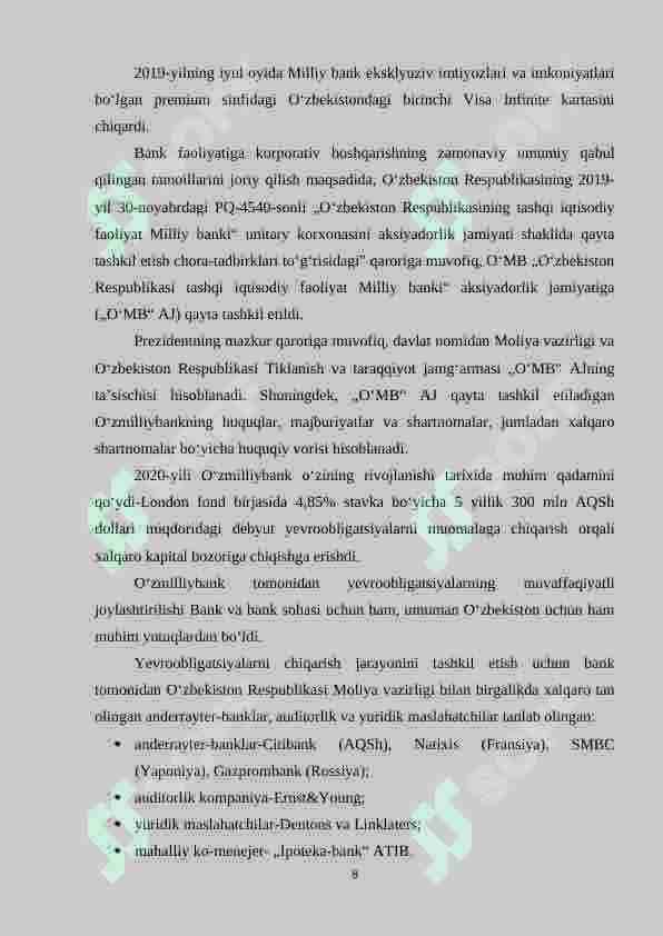 Milliy bankdagi amalyot hisoboti 8