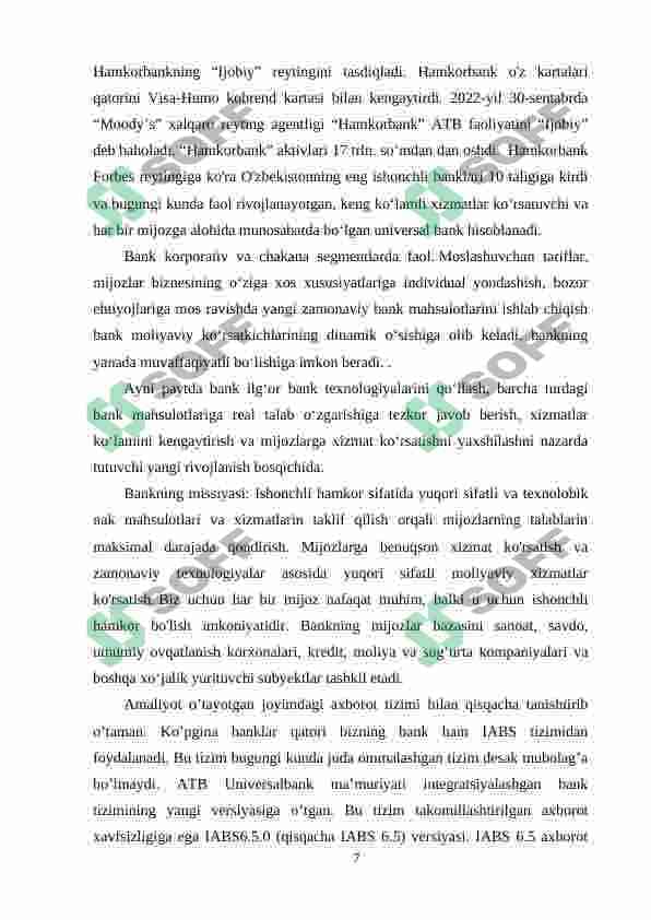 Bitiruv oldi malakaviy amaliyot hisoboti Hamkorbank 7