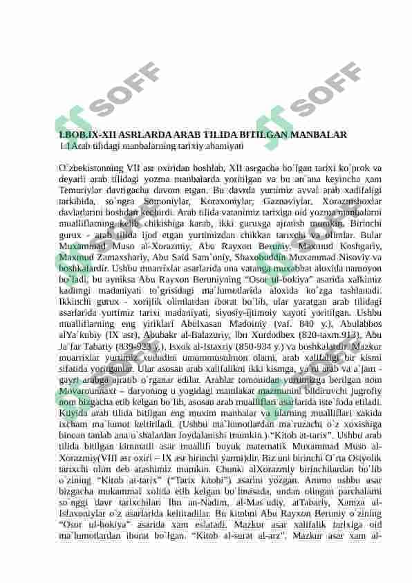 Arab manbalarida Oʻrta Osiyoning lX-Xll asrlar tabiiy tarixiy geografiyasiga oid maʼlumotlar 7