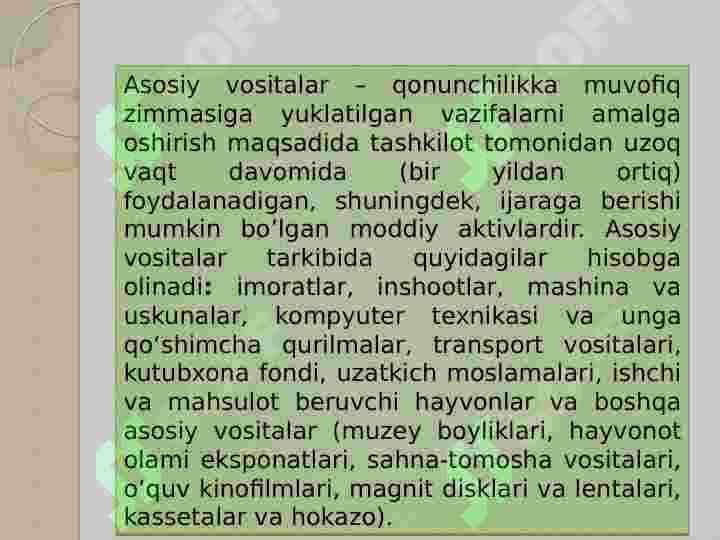 Asosiy vositalar va nomoddiy aktivlar hisobi 2