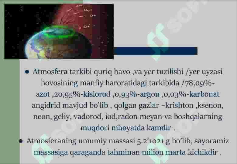 Atmosfera qatlamlari eposfera, atmosfera azon qatlami mezoz, traposfera, ionosfera, ekzozfera 3