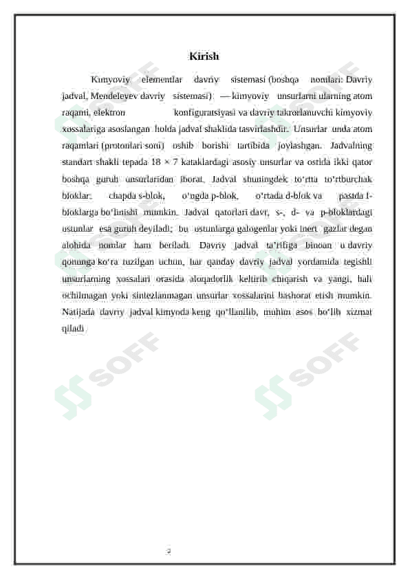 Atom tuzilishi. Elementlarning davriy jadvali. O'zbekistonda kimyo sanoatining rivojlanishi 3