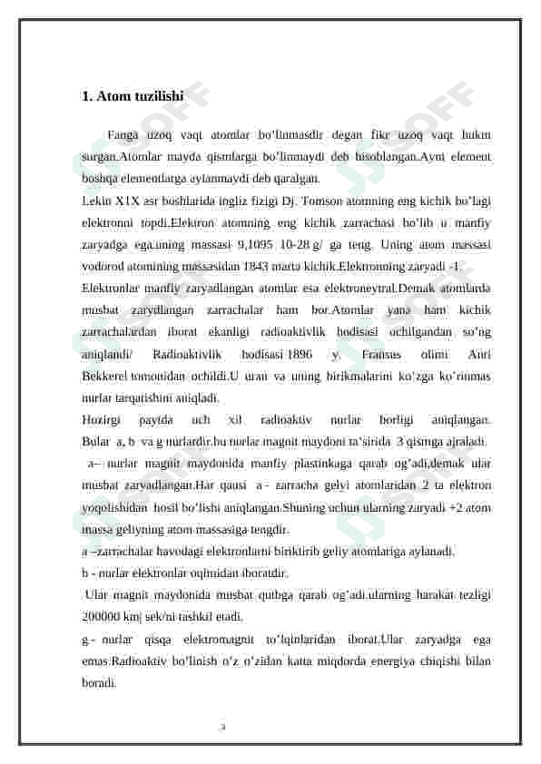 Atom tuzilishi. Elementlarning davriy jadvali. O'zbekistonda kimyo sanoatining rivojlanishi 4