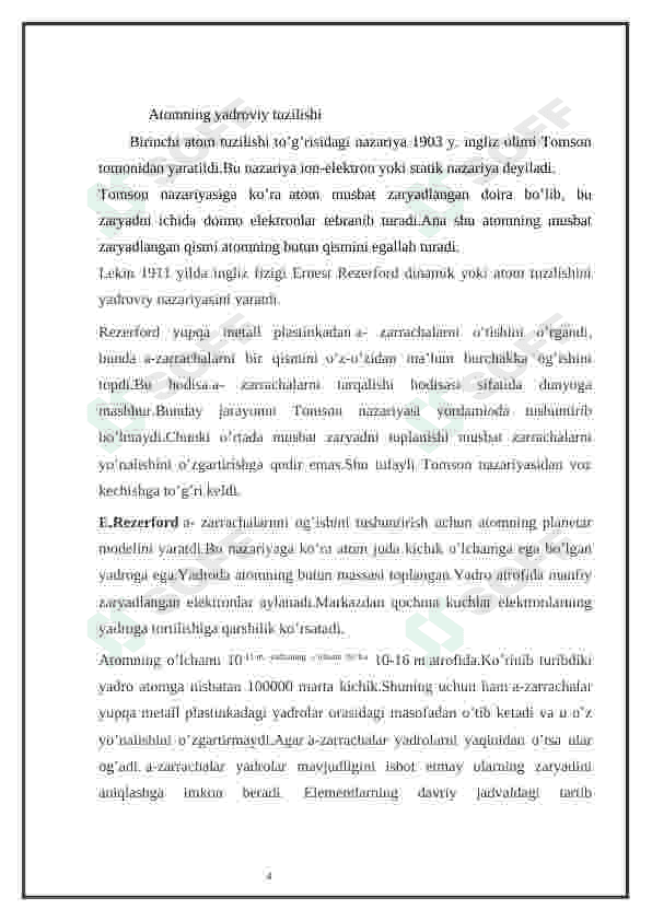 Atom tuzilishi. Elementlarning davriy jadvali. O'zbekistonda kimyo sanoatining rivojlanishi 5