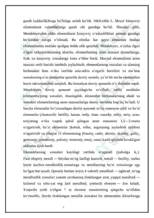 Atom tuzilishi. Elementlarning davriy jadvali. O'zbekistonda kimyo sanoatining rivojlanishi 8