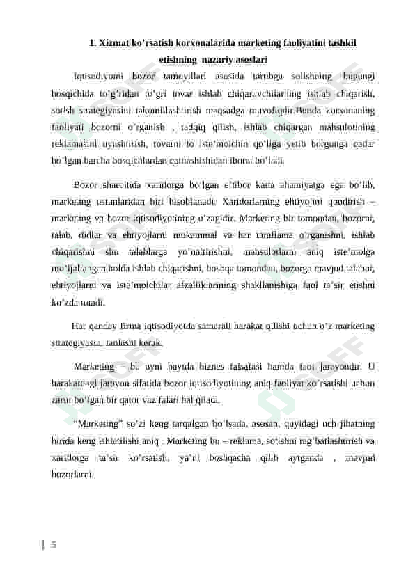 Xizmat ko’rsatish sohasida marketing faoliyatini tashkil etish 5