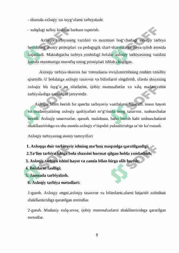 Axloqiy tarbiyada Kaykovusning "Qobusnoma" asaridan   foydalanish 8