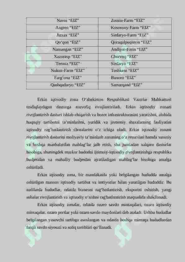 Erkin iqtisodiy iqtisodiy zonalar va kichik sanoat zonalarida ishlab chiqarishni tashkil etish istiqbollari 8