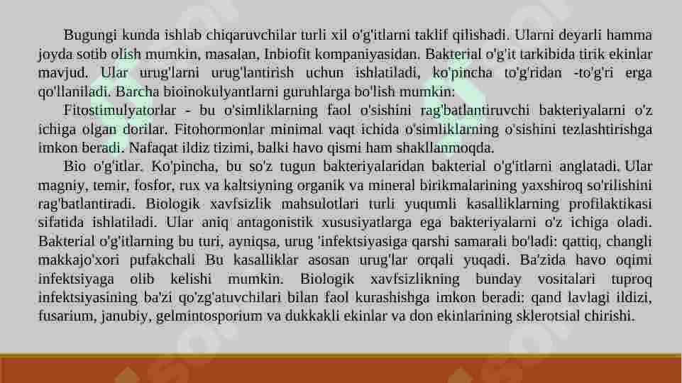 Bakteriologik o`g`itlar va ularning qo`llanilishi 3