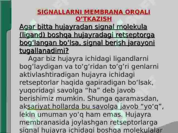 SIGNALLARNI MEMBRANA ORQALI O‘TKAZISH 2