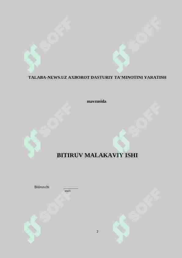TALABA-NEWS.UZ AXBOROT DASTURIY TA’MINOTINI YARATISH 2