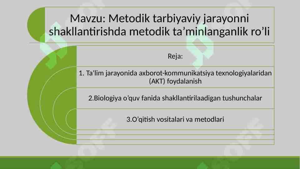 Metodik tarbiyaviy jarayonni shakllantirishda metodik ta’minlanganlik ro’li