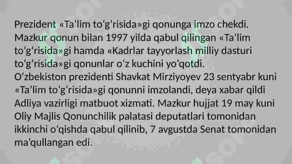 O`zbekiston Respublikasining "Ta`lim to‘g‘risidagi qonuni" va uning mohiyati. 2