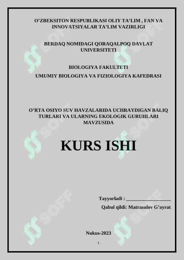 O’RTA OSIYO SUV HAVZALARIDA UCHRAYDIGAN BALIQ TURLARI VA ULARNING EKOLOGIK GURUHLARI