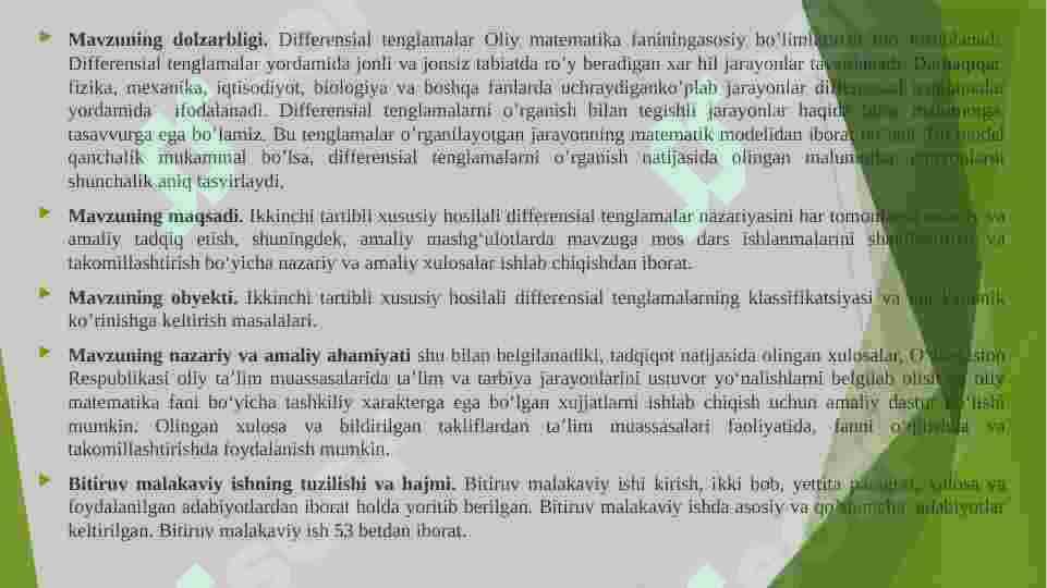 IKKINCHI TARTIBLI XUSUSIY HOSILALI DIFFERENSIAL TENGLAMALARNING  KLASSIFIKATSIYASI VA UNI KANONIK KO’RINISHGA KELTIRISH MASALALARI 4