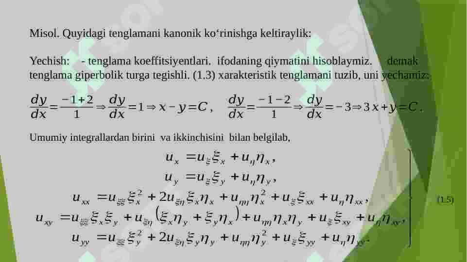IKKINCHI TARTIBLI XUSUSIY HOSILALI DIFFERENSIAL TENGLAMALARNING  KLASSIFIKATSIYASI VA UNI KANONIK KO’RINISHGA KELTIRISH MASALALARI 7