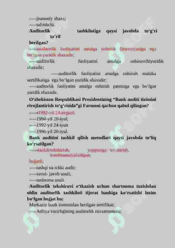 AUDIT FANIDAN TEST SAVOLLARI BAZASI JAVOBLARI BILAN 3