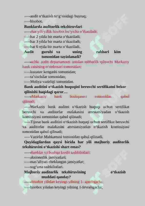 AUDIT FANIDAN TEST SAVOLLARI BAZASI JAVOBLARI BILAN 4