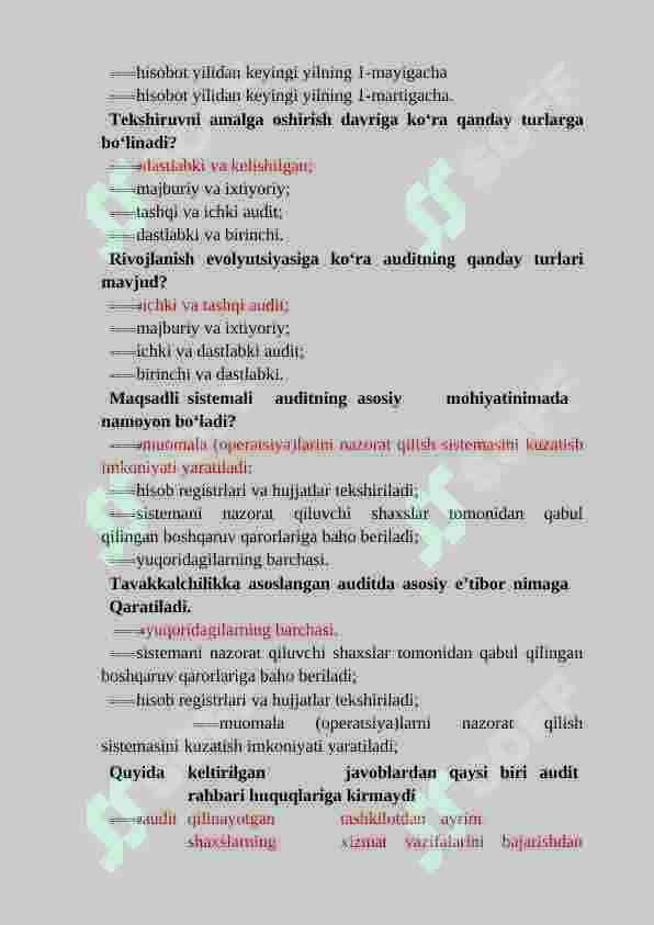 AUDIT FANIDAN TEST SAVOLLARI BAZASI JAVOBLARI BILAN 5