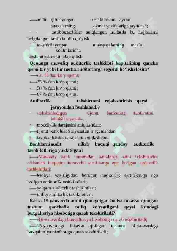 AUDIT FANIDAN TEST SAVOLLARI BAZASI JAVOBLARI BILAN 7