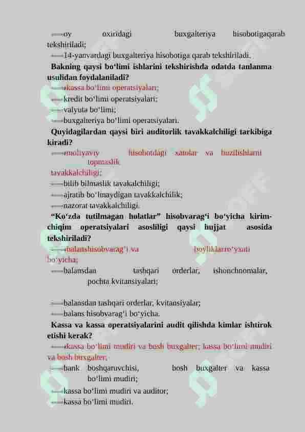 AUDIT FANIDAN TEST SAVOLLARI BAZASI JAVOBLARI BILAN 8