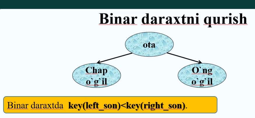 Binar daraxtlar. Binar daraxtni qurish. 2