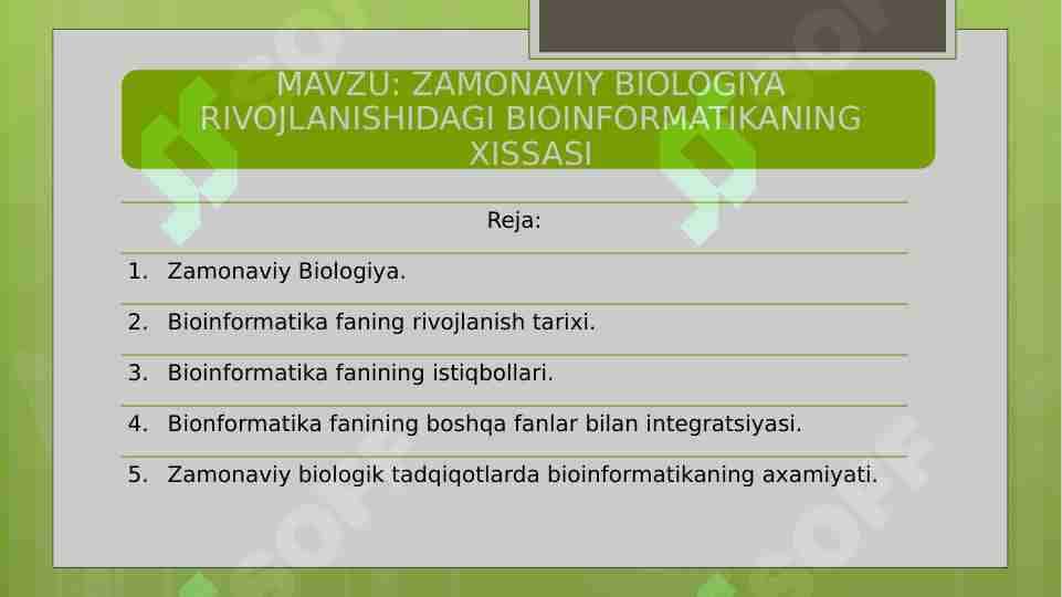 ZAMONAVIY BIOLOGIYA RIVOJLANISHIDAGI BIOINFORMATIKANING XISSASI