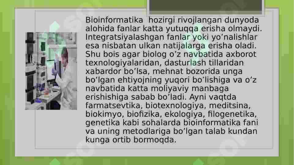 ZAMONAVIY BIOLOGIYA RIVOJLANISHIDAGI BIOINFORMATIKANING XISSASI 8