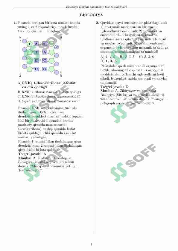 DTM BIOLOGIYA NAMUNAVIY TEST 30 TA