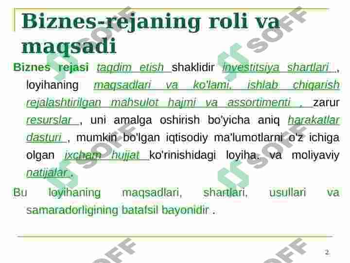 Biznes-rejani ishlab chiqish 2