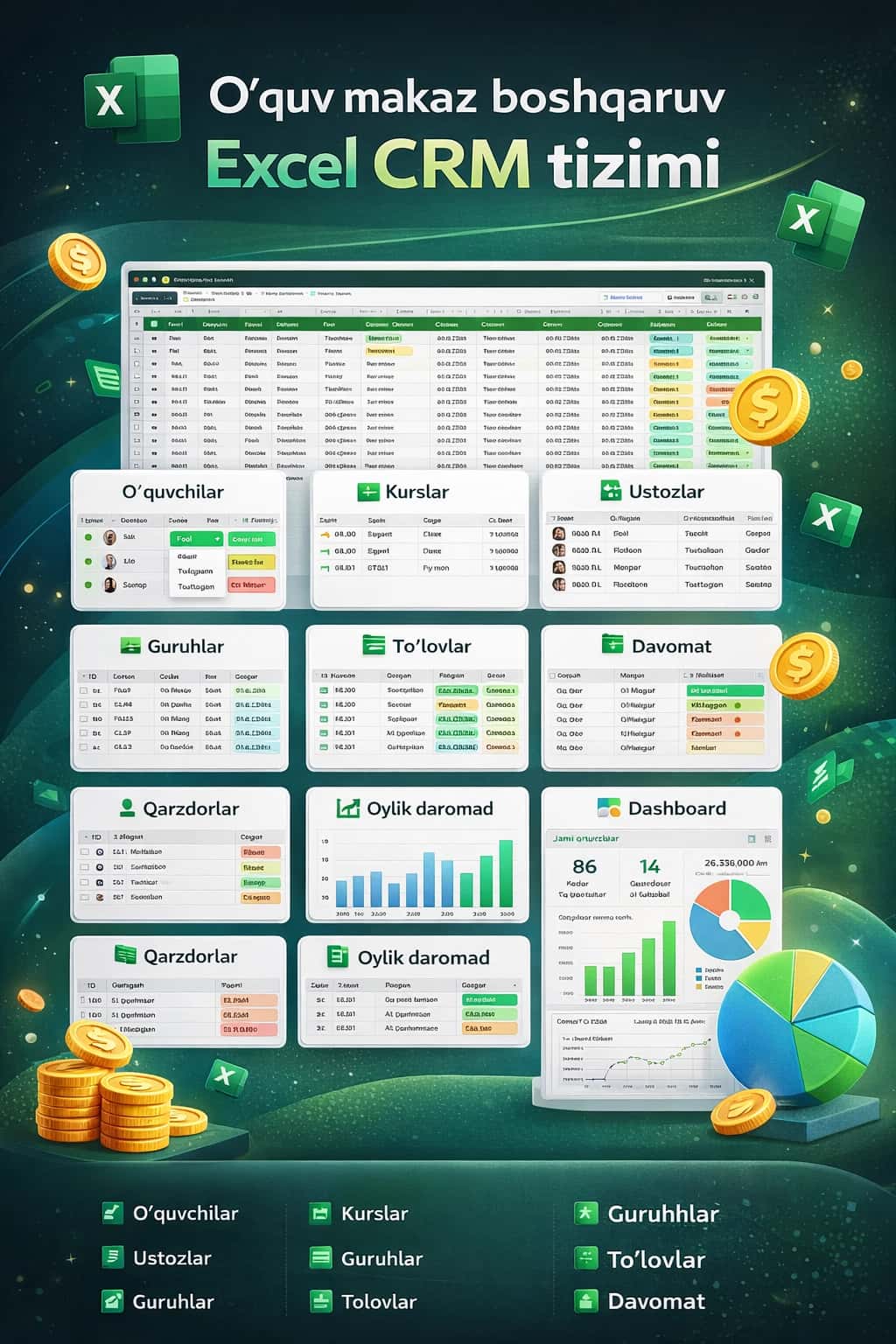 O‘quv markaz uchun professional Excel CRM tizimi 1
