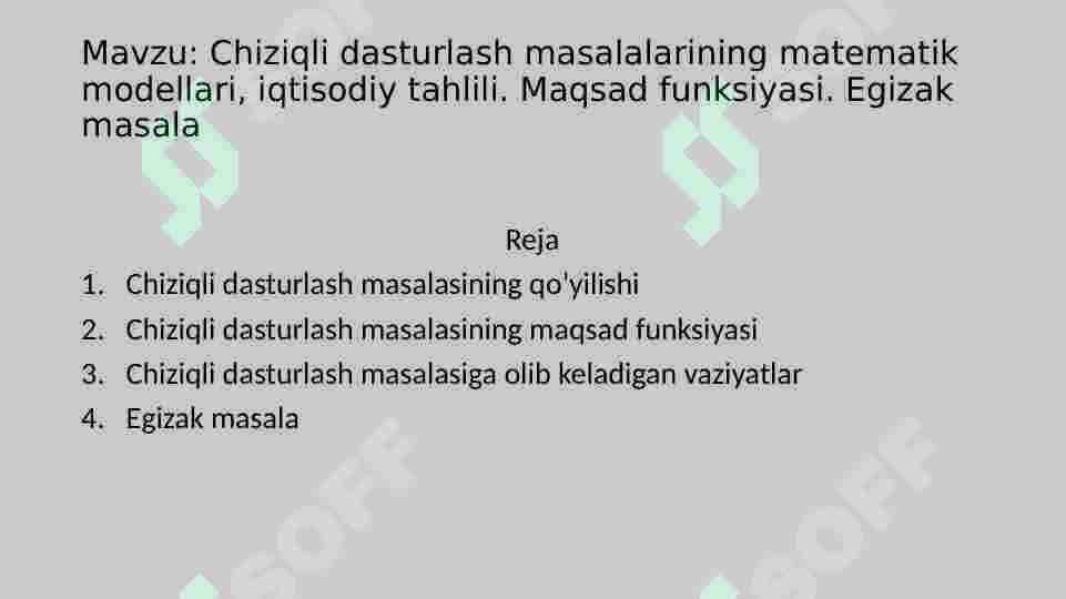 Chiziqli dasturlash masalalarining matematikmodellari. Maqsad funksiyalari 2