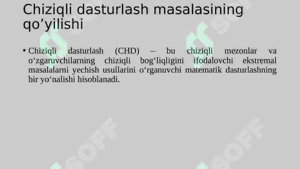Chiziqli dasturlash masalalarining matematikmodellari. Maqsad funksiyalari 3
