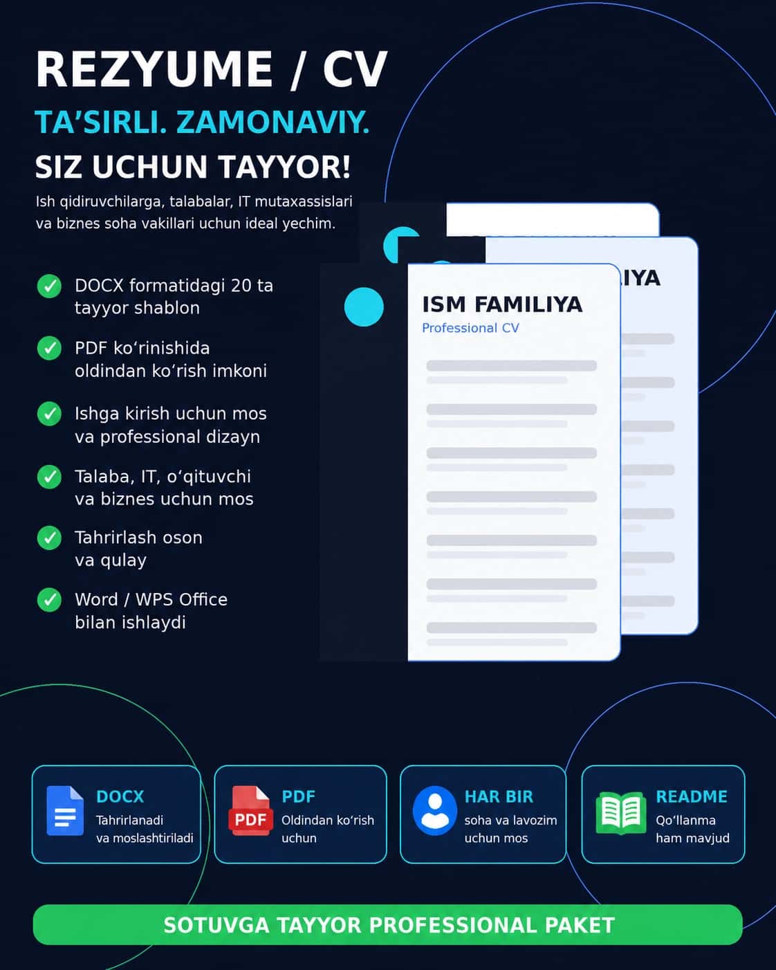 Rezyume va CV shablonlar paketi — 20 ta tayyor dizayn 1