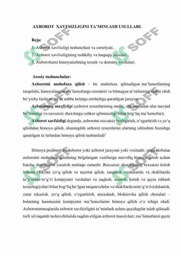 AXBOROT XAVFSIZLIGINI TA’MINLASH USULLARI