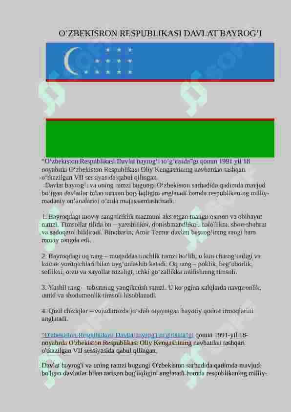 MUSTAQIL O’ZBEKISTON RESPUBLIKASI DAVLAT RAMZLARI 3