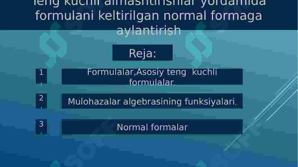 TENG KUCHLI ALMASHTIRISHLAR YORDAMIDA FORMULANI KELTIRILGAN NORMAL FORMAGA AYLANTIRISH 2