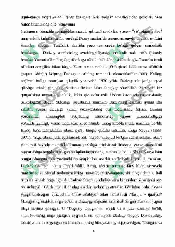 Dazay Osamuning Yapon adabiyotiga qo’shgan xissasi 8